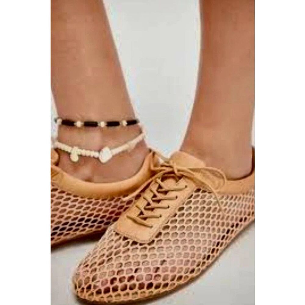 New Jeffrey Campbell Wave Catcher Mesh Flat Lace Up Tan Leather 8.5 NEW